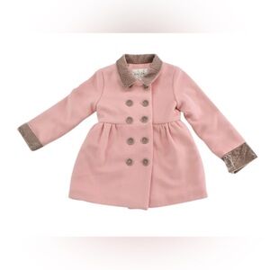 Rachel Riley Pink Double-Breasted Coat with Velvet Trim